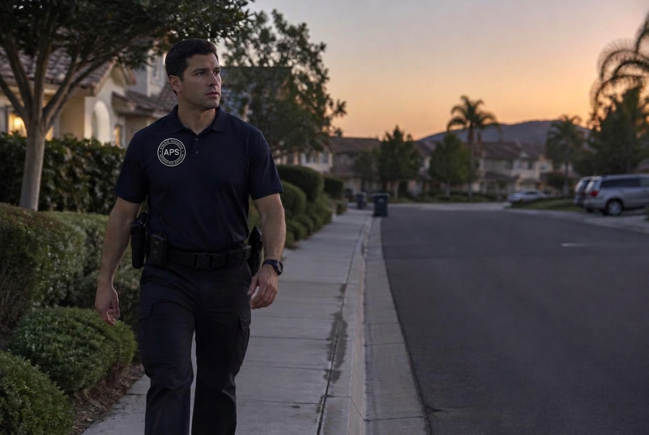 APS security officer meeting an HOA property manager at a gated community